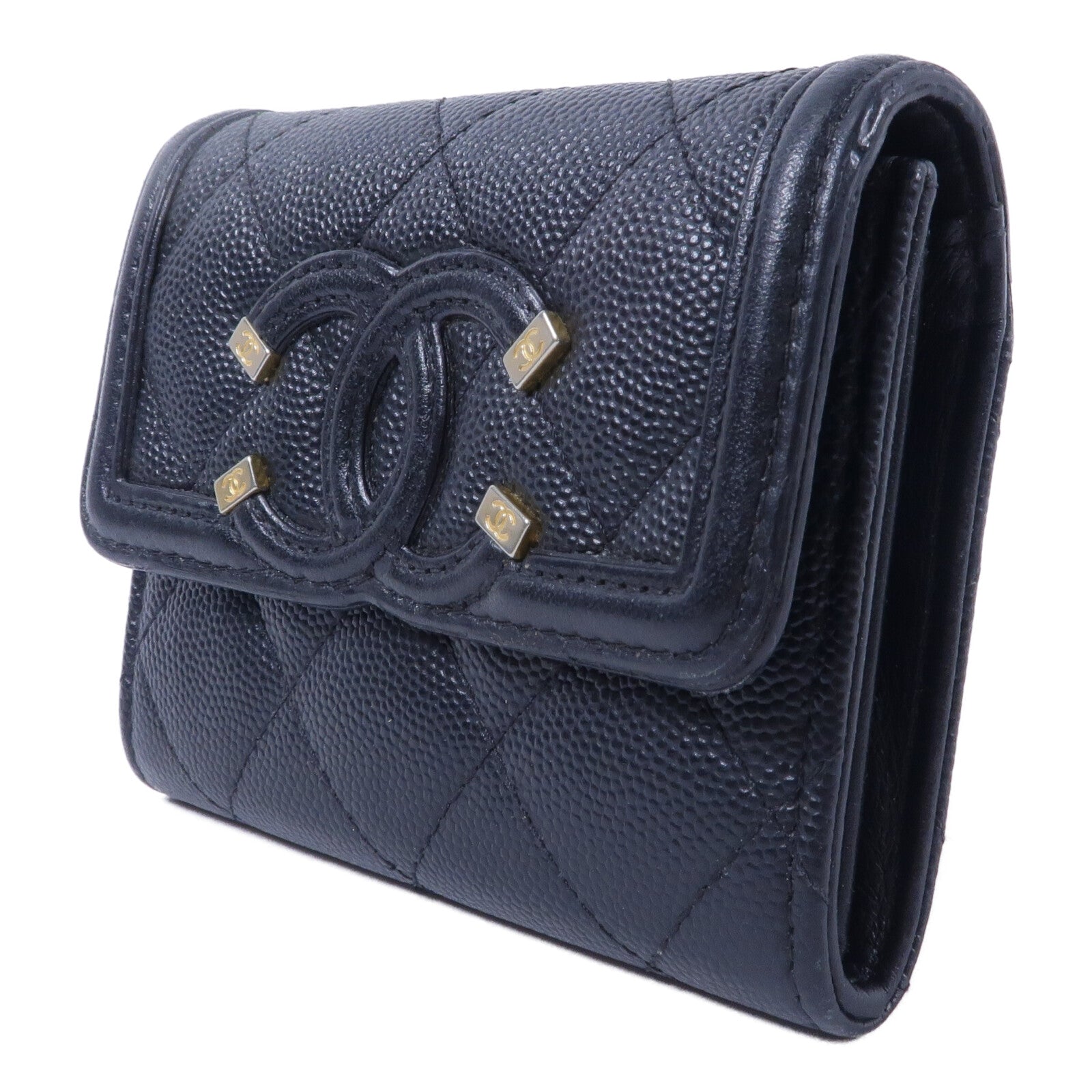 CHANEL 牛皮皮革Filigree Vanity CC Wallet零錢包