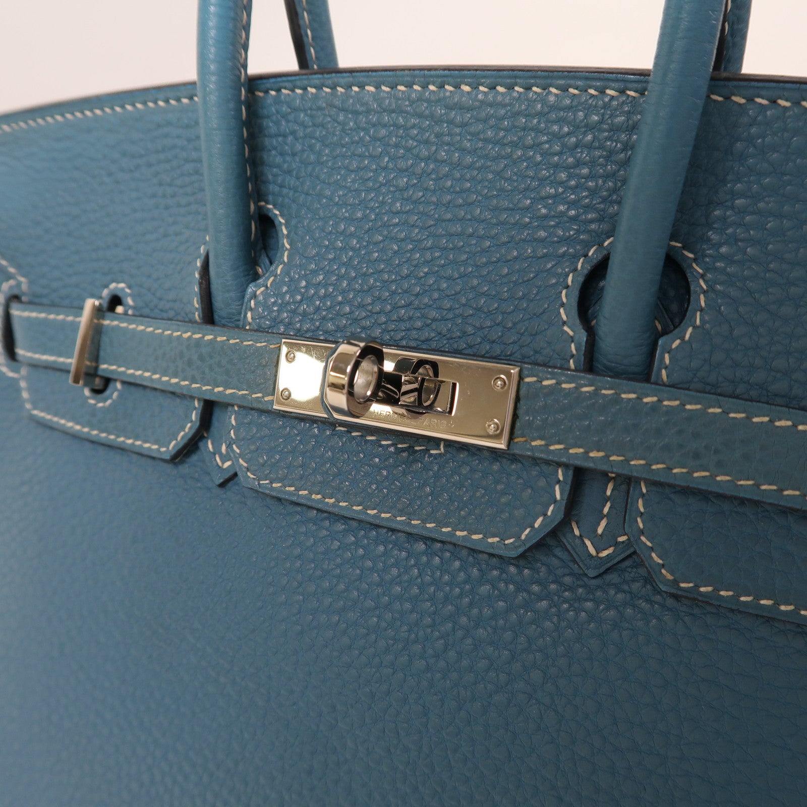 HERMES Togo皮革Birkin 25銀扣手挽袋藍色