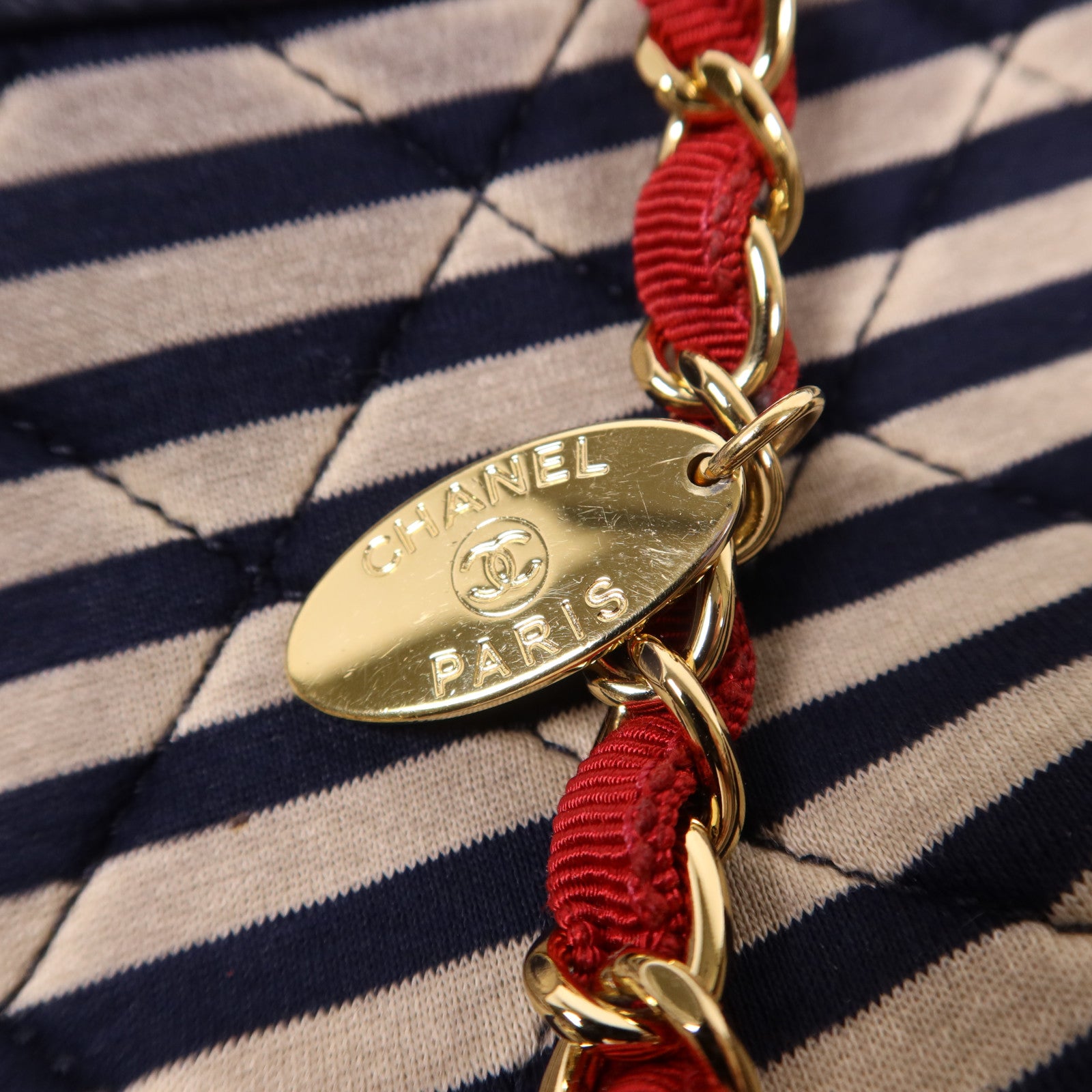 CHANEL 布料Chain Shoulder Bag金扣鏈帶肩背袋