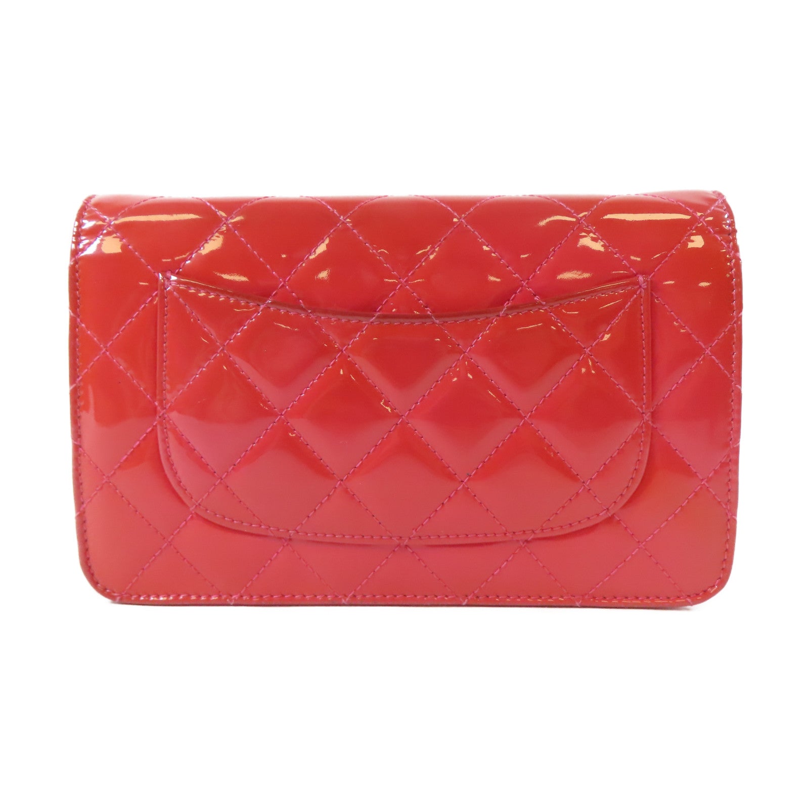 CHANEL 菱格漆皮皮革Woc Shoulder Bag銀扣鏈帶肩背袋紅色