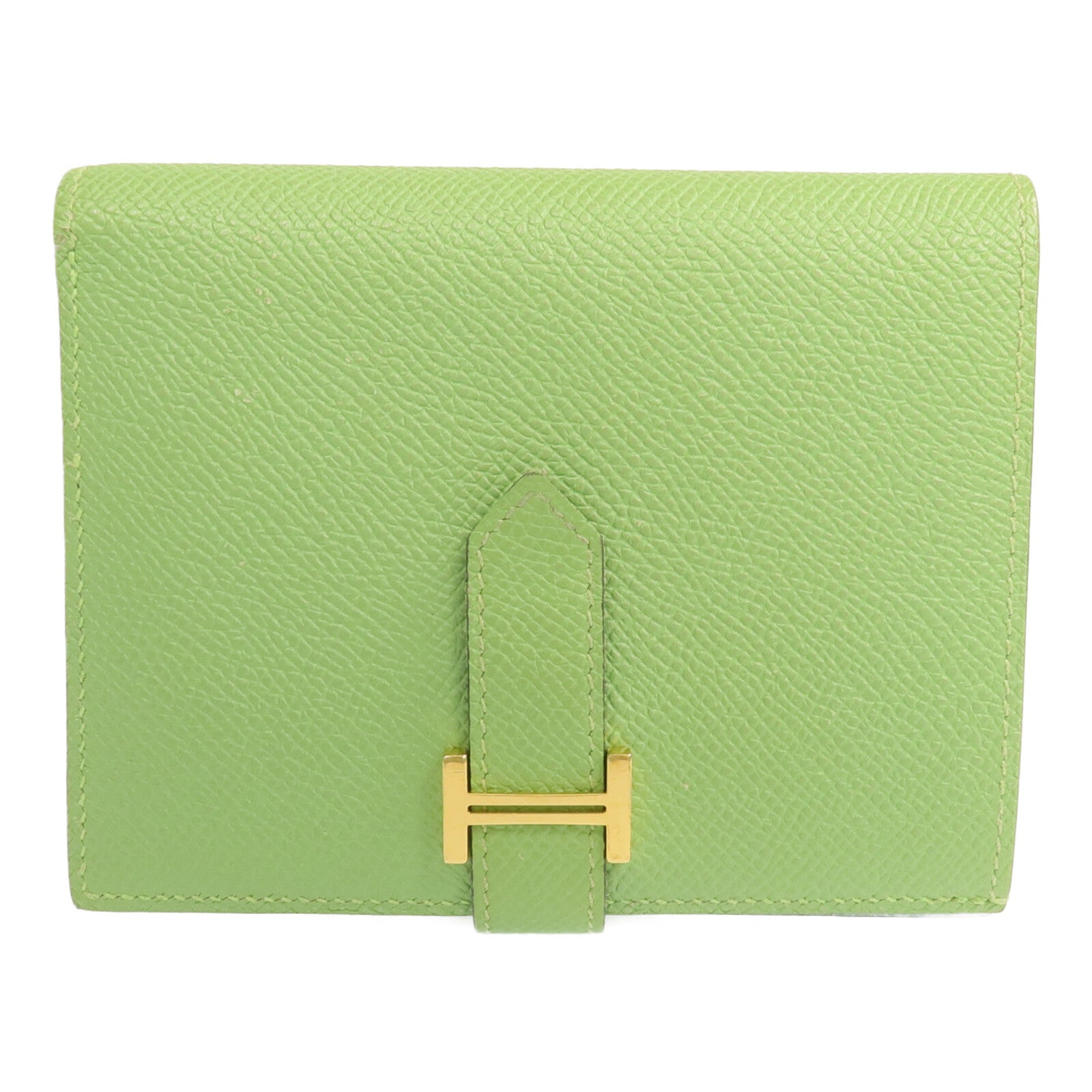 HERMES 【激減優惠】Epsom皮革Bearn Wallet金扣錢包Vert Criquet