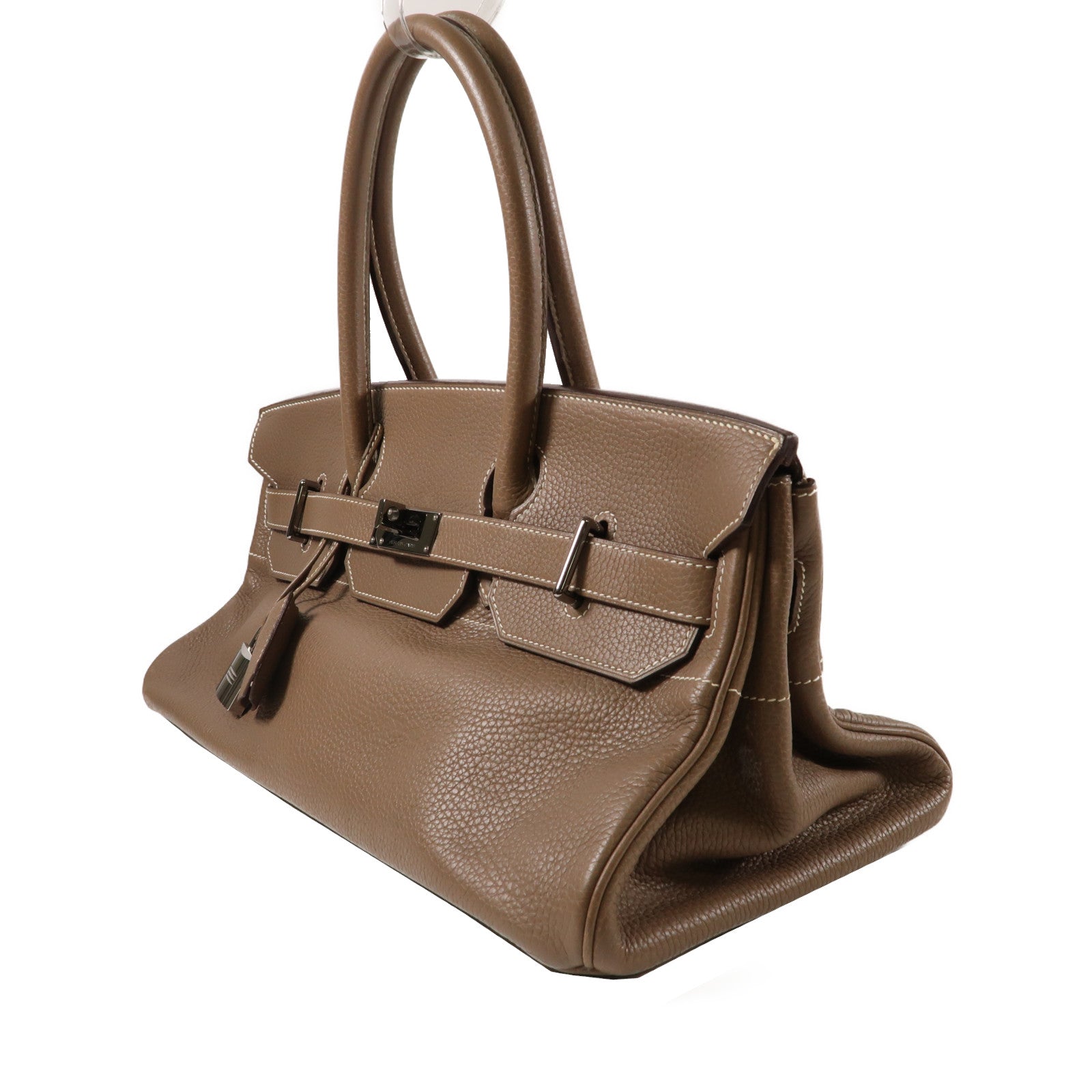 HERMES Clemence皮革Shoulder Birkin銀扣肩背袋大象灰色