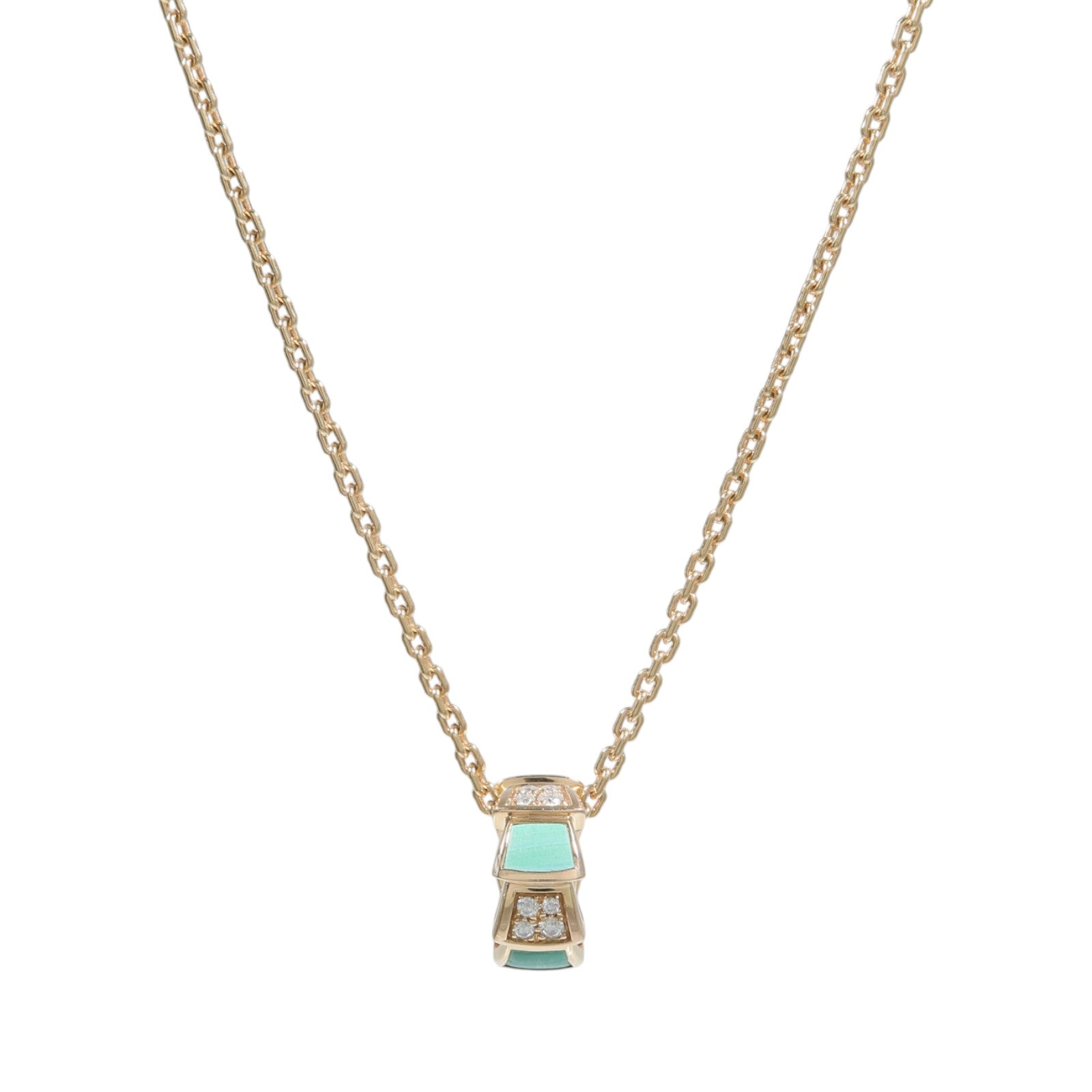 BVLGARI 18K玫瑰金Serpenti Viper綠松石/鑽石項鍊