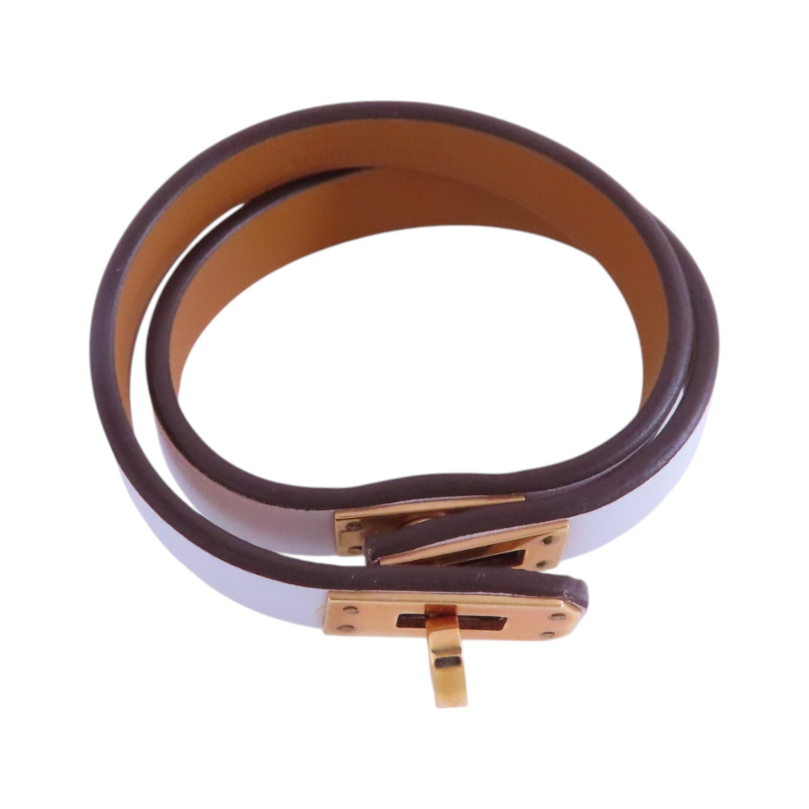 HERMES GHW Kelly Double Tour Bracelet Bangle Swift Leather