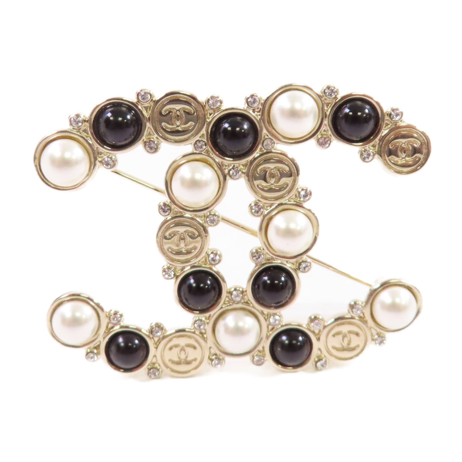CHANEL 金屬/仿珍珠CC Brooch金扣白色/黑色/金色