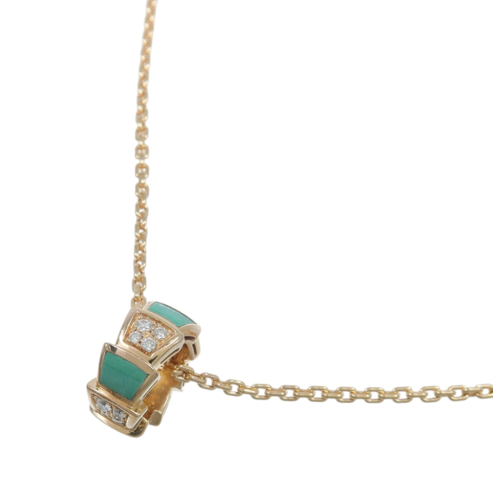 BVLGARI 18K玫瑰金Serpenti Viper綠松石/鑽石項鍊