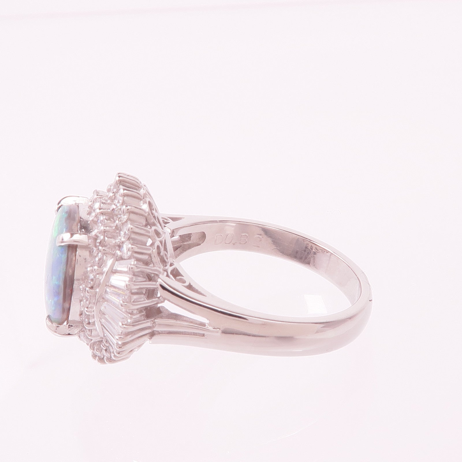 JEWELRY 【激減優惠】PT900鉑金Black Opal Diamond Ring黑蛋白石/鑽石戒指US#6
