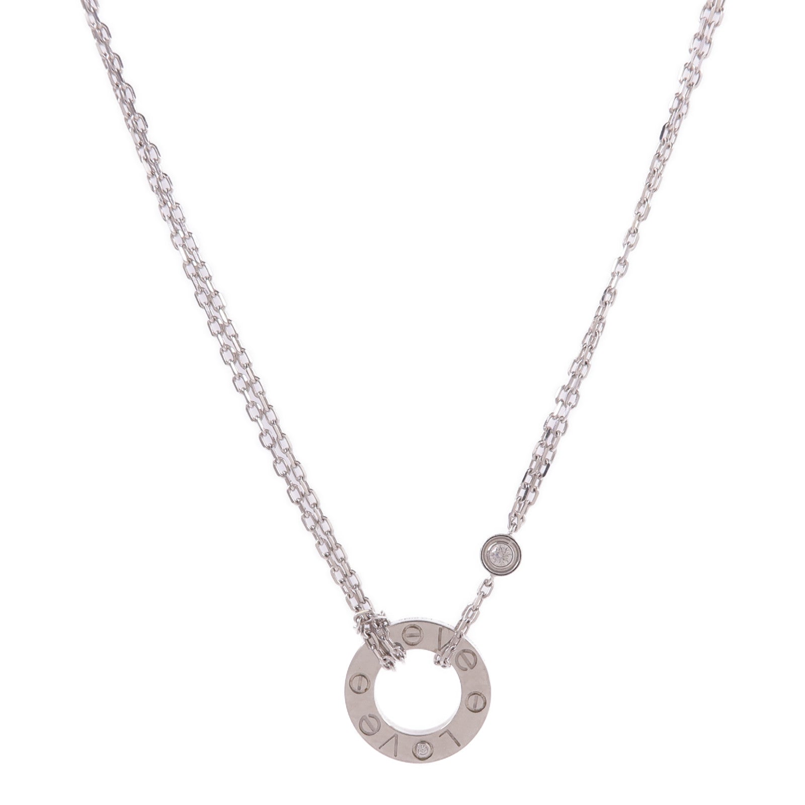 CARTIER 18K白金Love Circle Necklace鑽石項鍊
