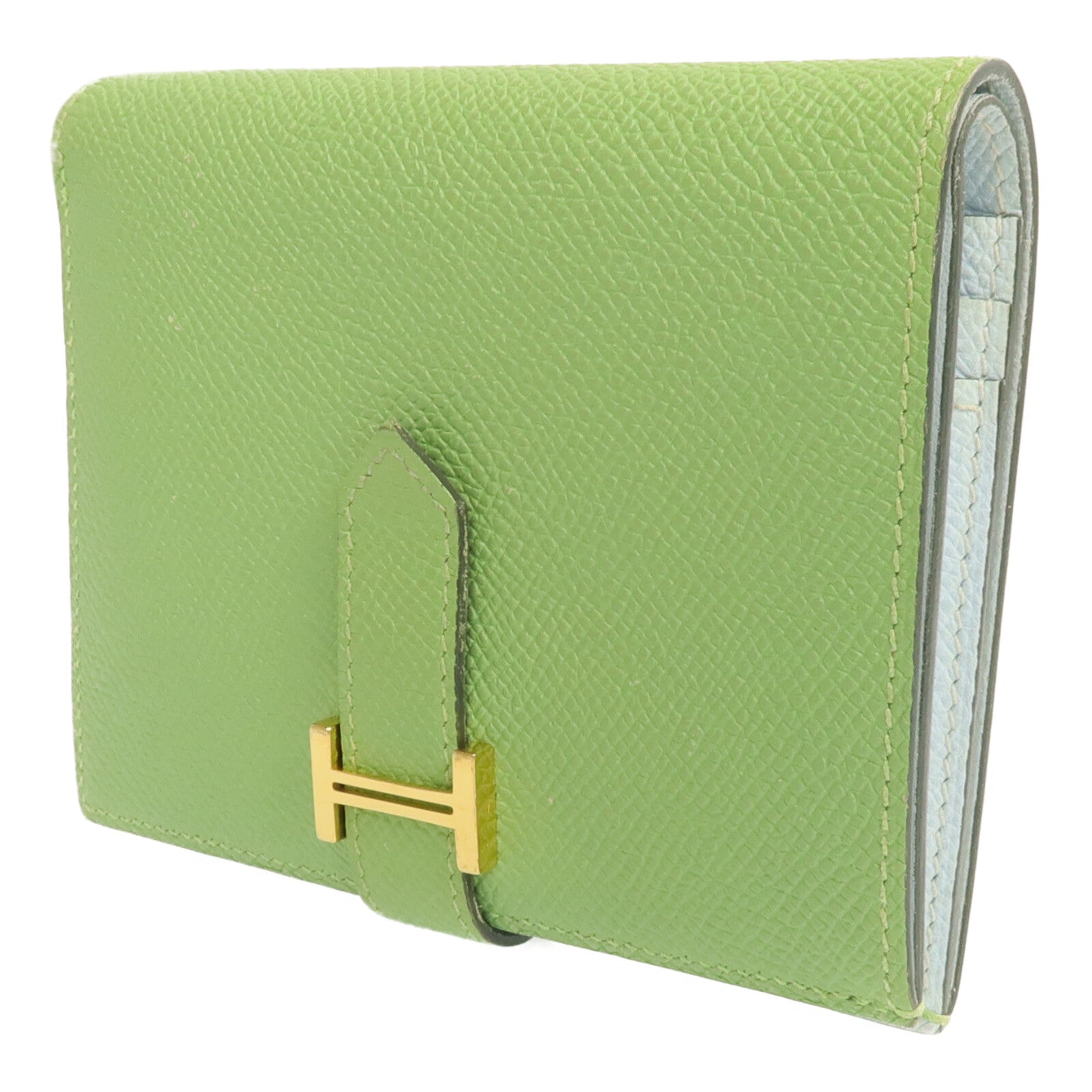 HERMES Epsom皮革Bearn Wallet金扣錢包Vert Criquet