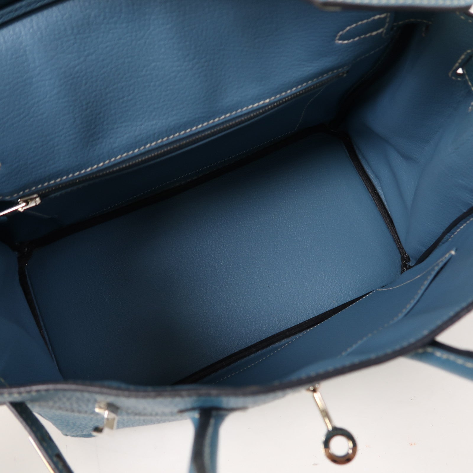 HERMES Togo皮革Birkin 25銀扣手挽袋藍色