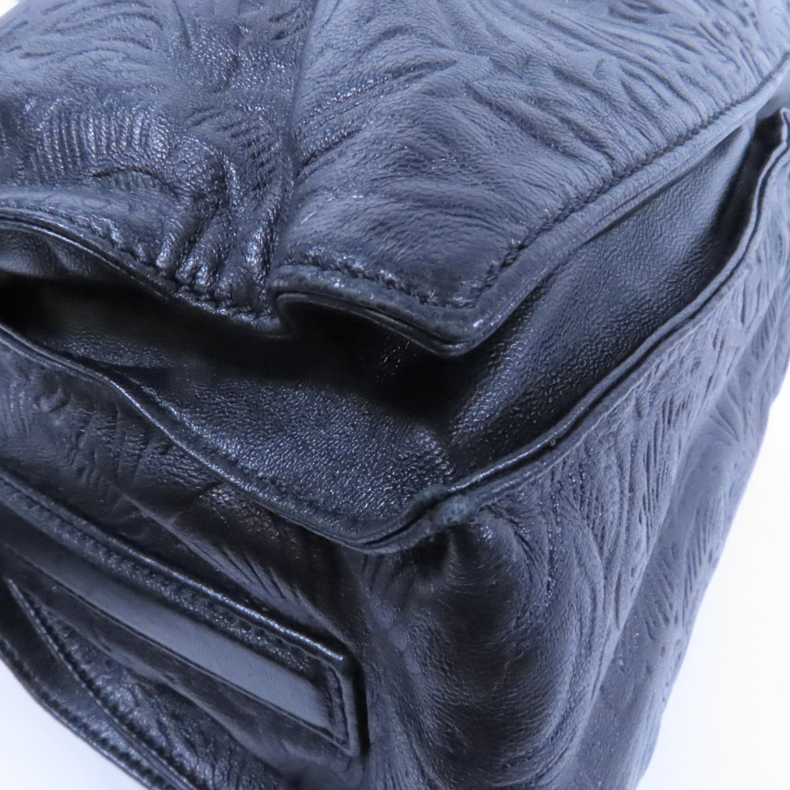LOEWE 羊皮皮革Shoulder Bag銀扣肩背袋黑色