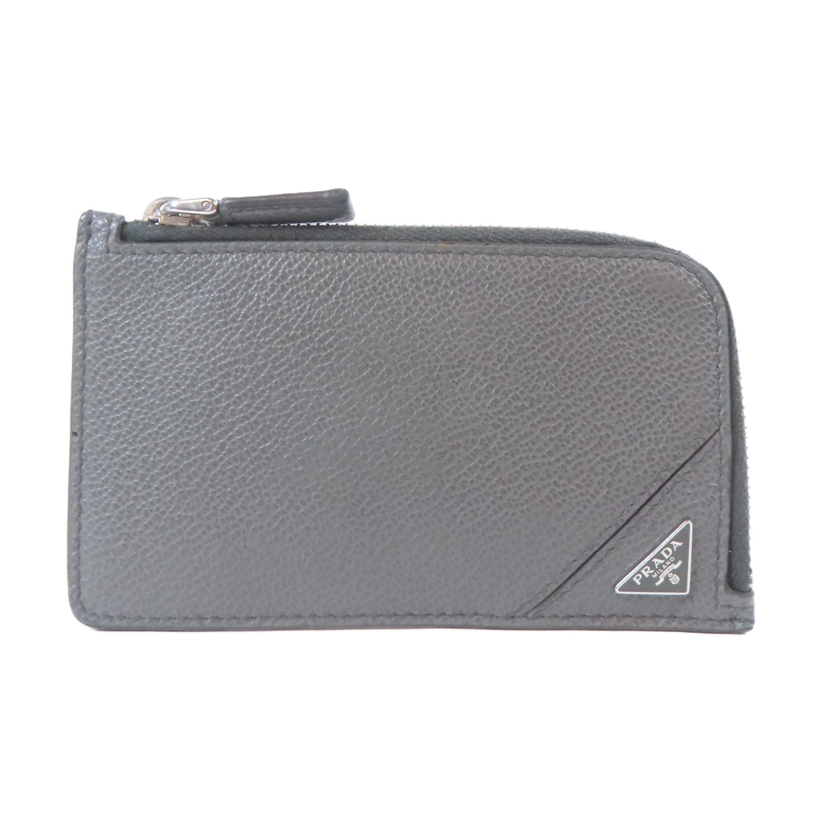 PRADA 牛皮皮革Card Case銀扣卡片套灰色