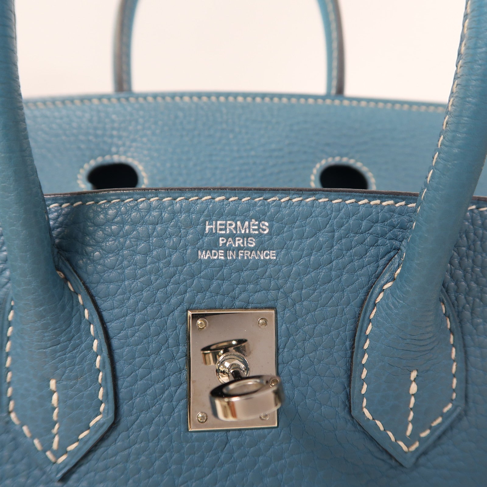 HERMES Togo皮革Birkin 25銀扣手挽袋藍色