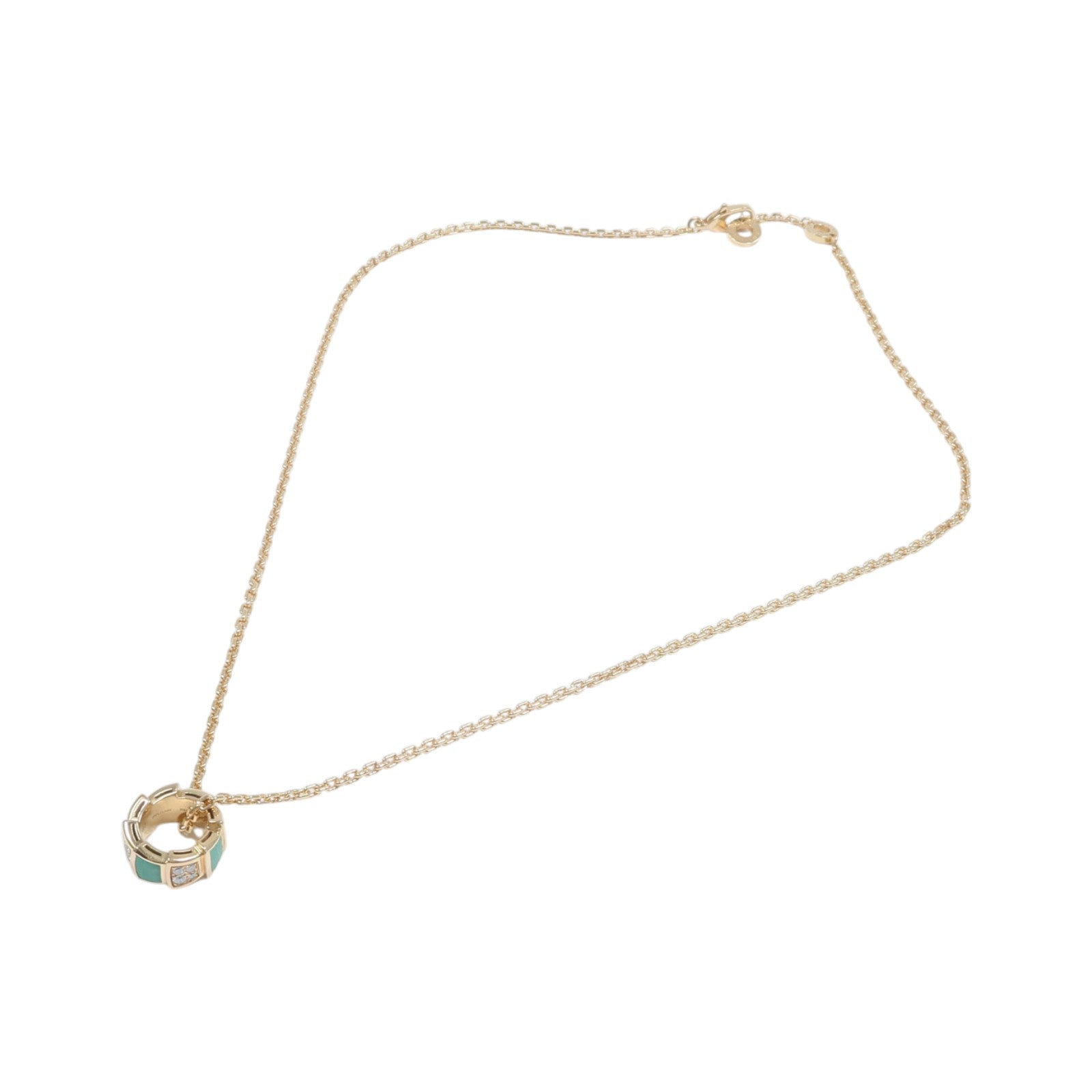 BVLGARI 18K玫瑰金Serpenti Viper綠松石/鑽石項鍊