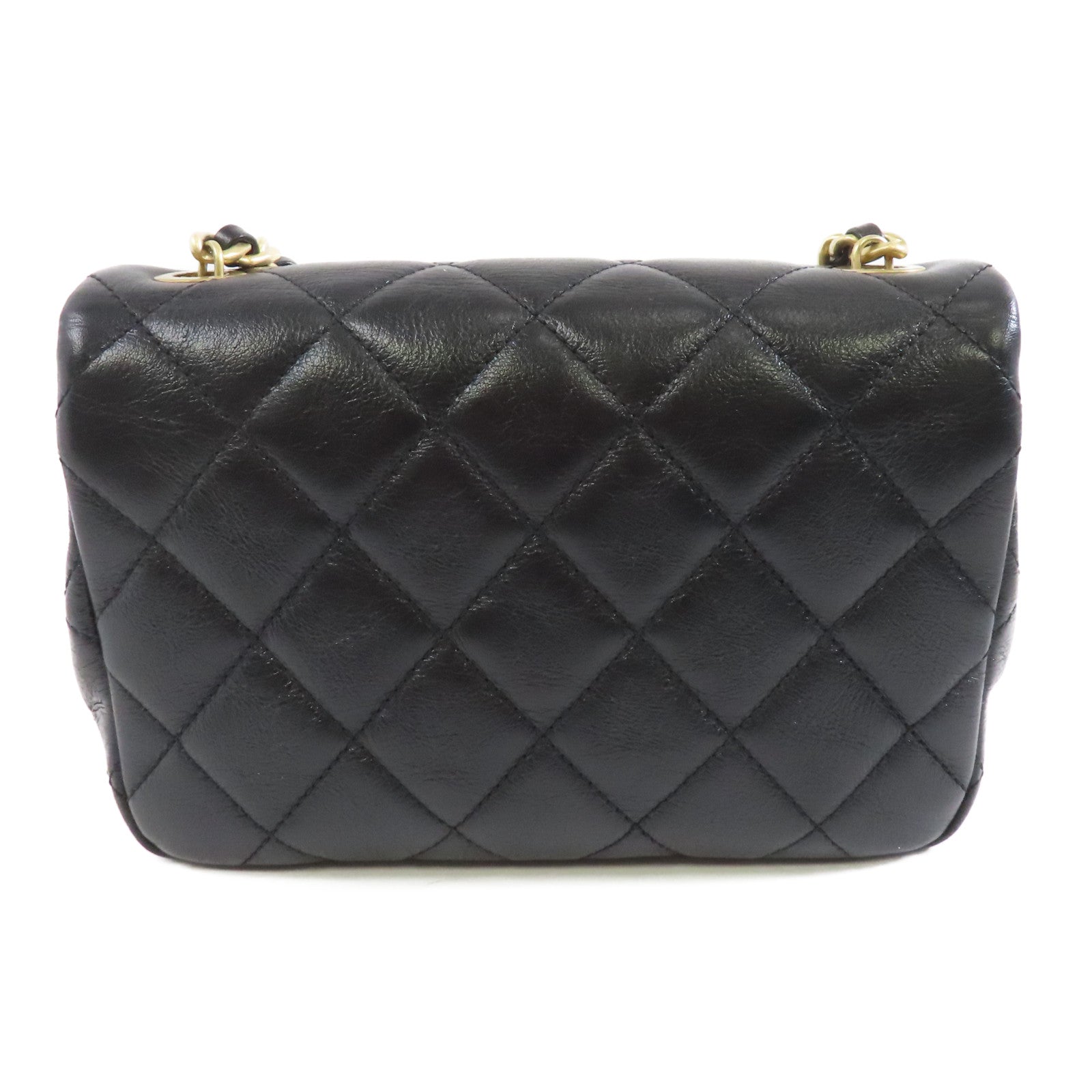 CHANEL 菱格皮革Chain Shoulder金扣鏈帶肩背袋黑色– Brand Off