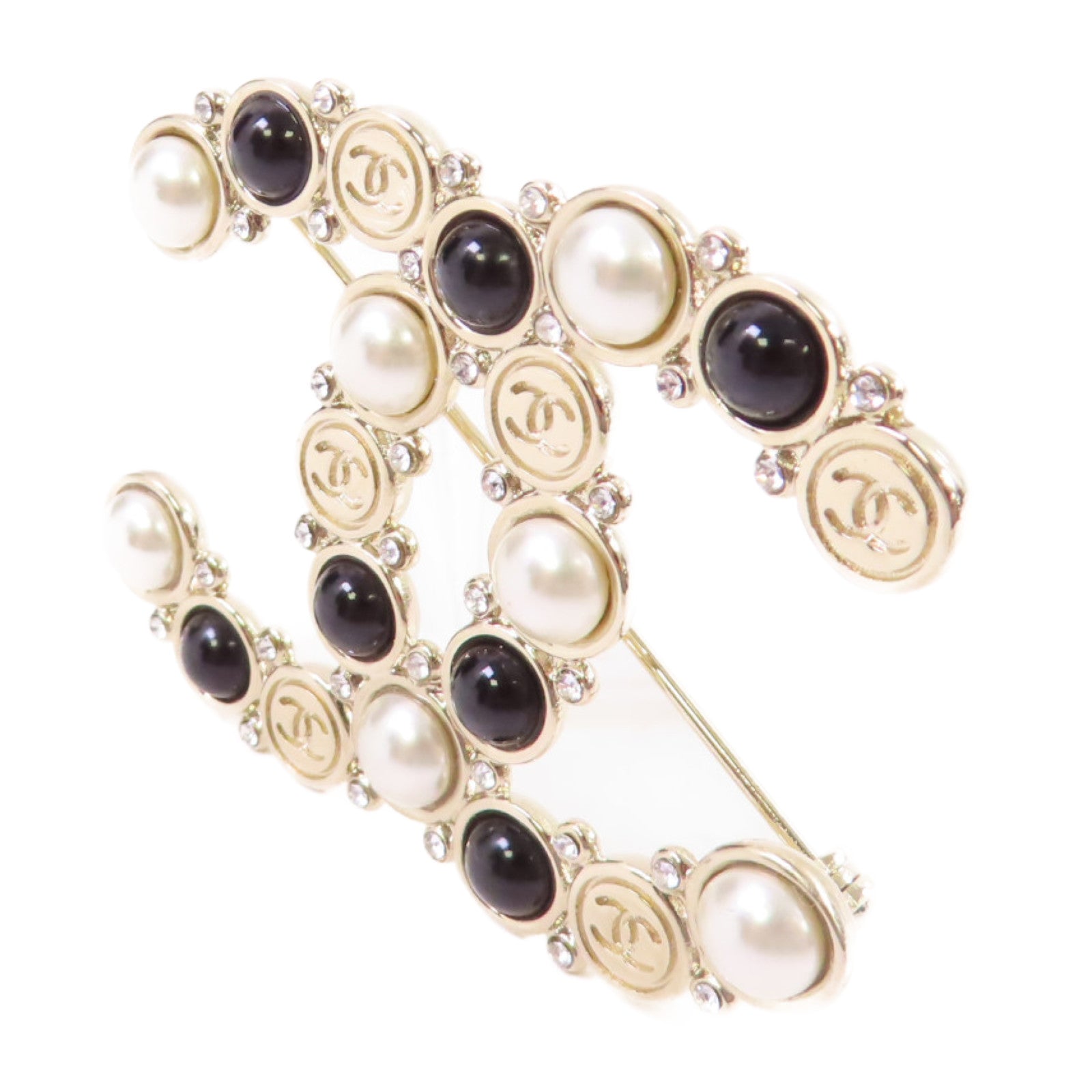 CHANEL 金屬/仿珍珠CC Brooch金扣白色/黑色/金色