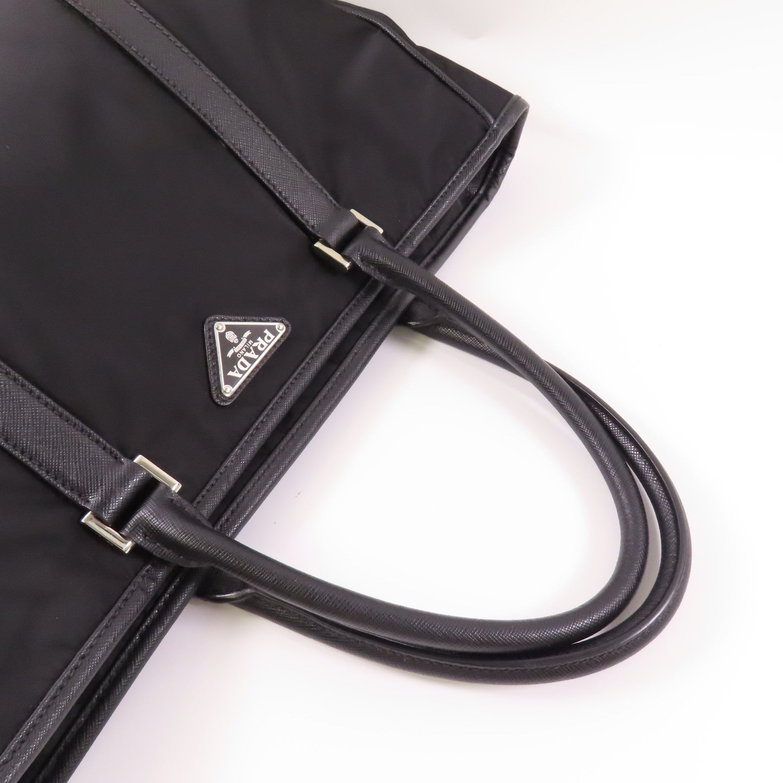 PRADA 尼龍/Saffiano皮革2 Way Shoulder銀扣手挽肩背兩用袋