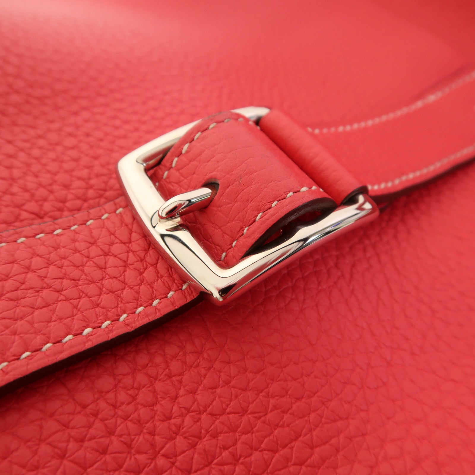 HERMES Clemence皮革Halzan 31銀扣手挽肩背兩用袋Rose Extreme