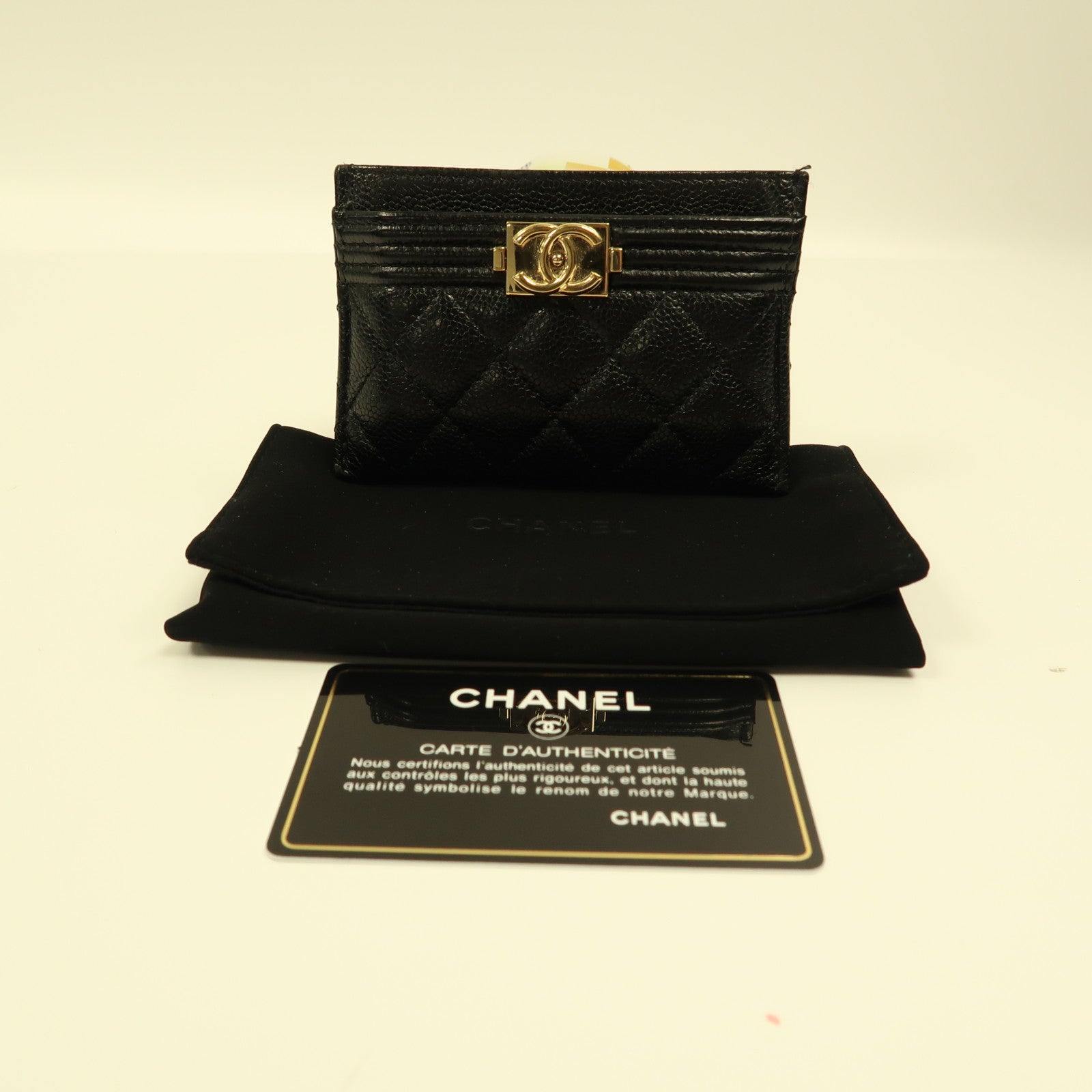 CHANEL 牛皮皮革Card Case金扣卡片套黑色