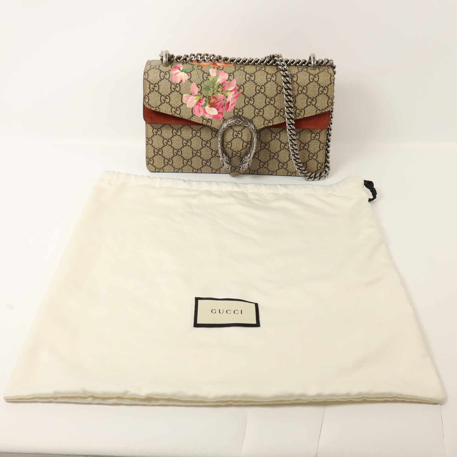 GUCCI 塗層帆布/麂皮皮革Dionysus鏈帶肩背袋
