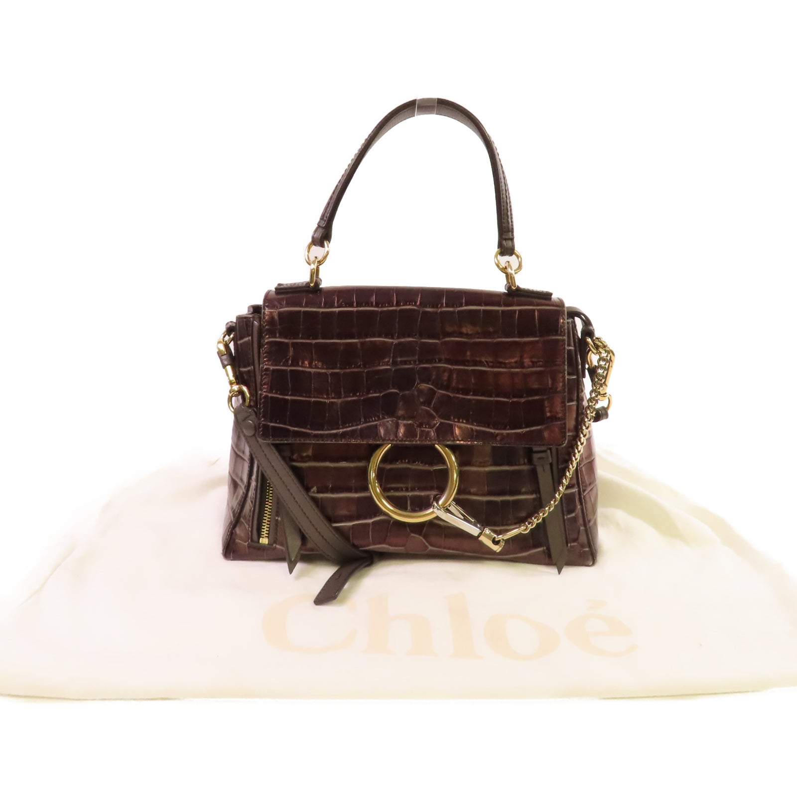Chloe 牛皮皮革Faye Day 2Way Shoulder Bag手挽肩背兩用袋酒紅色