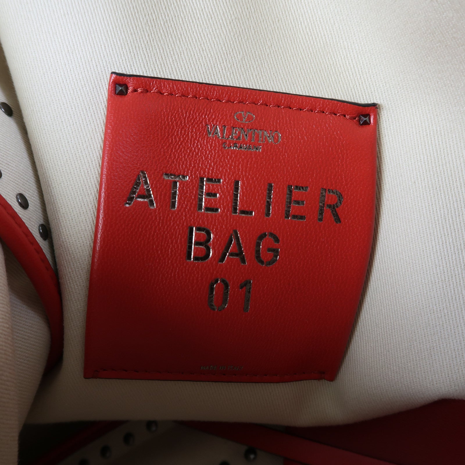 Valentino 帆布Garavani Atelier Bag 01 Metal Stitch Edition手挽肩背兩用袋米白色