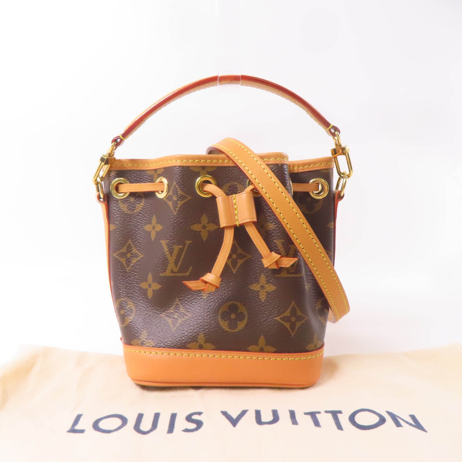 LOUIS VUITTON Monogram Nano Noe金扣手挽肩背兩用袋棕色