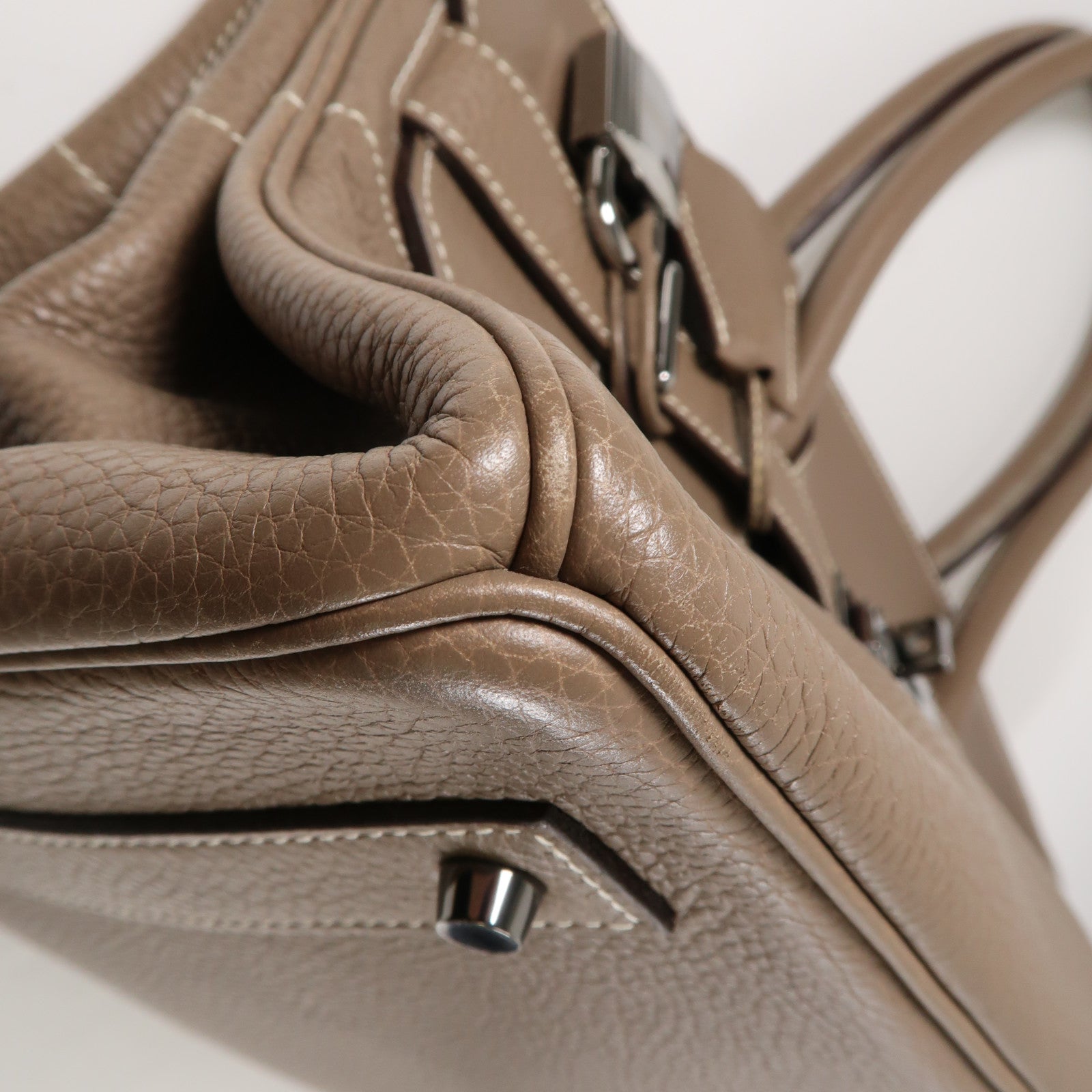 HERMES Clemence皮革Shoulder Birkin銀扣肩背袋大象灰色