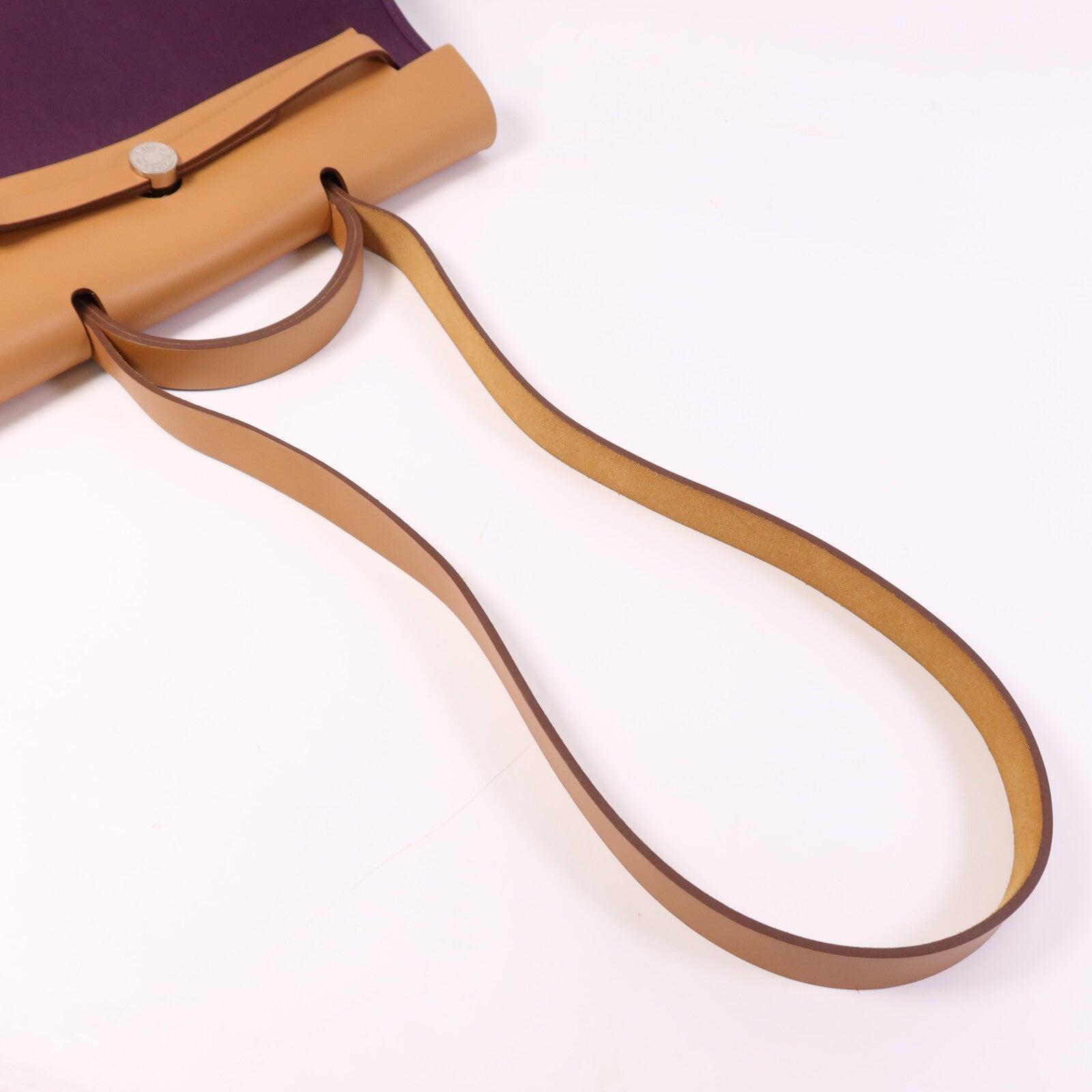 HERMES 帆布Herbag MM銀扣手挽肩背兩用袋Anemone/Gold