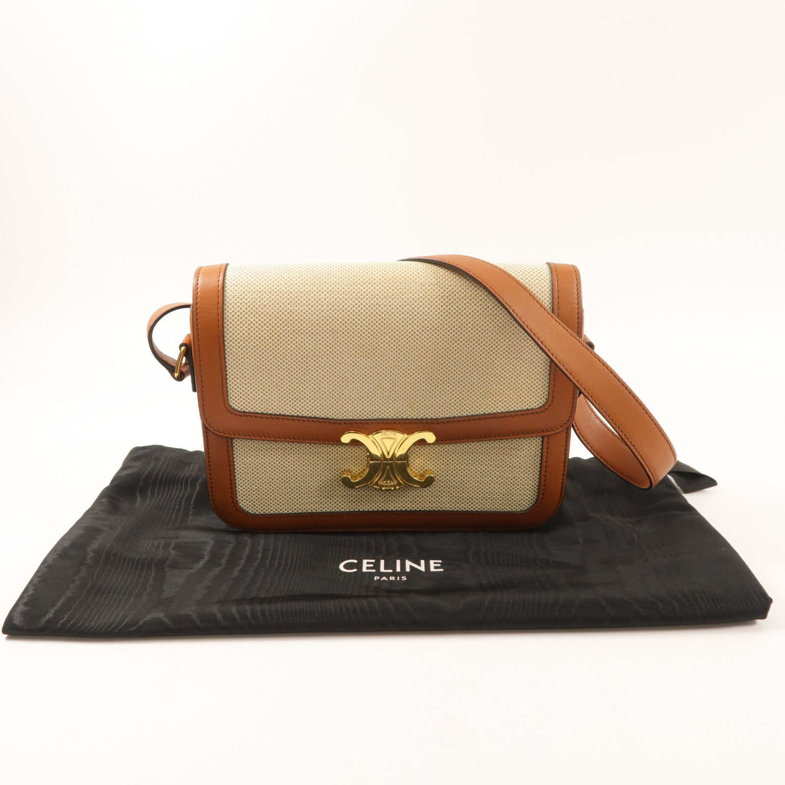 CELINE 帆布Teen Triomphe金扣肩背袋