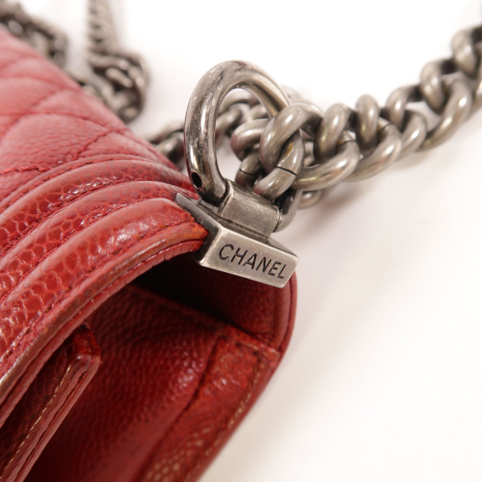 CHANEL CC SHW Boy 25 Chain Shoulder Bag Calfskin Leather Red