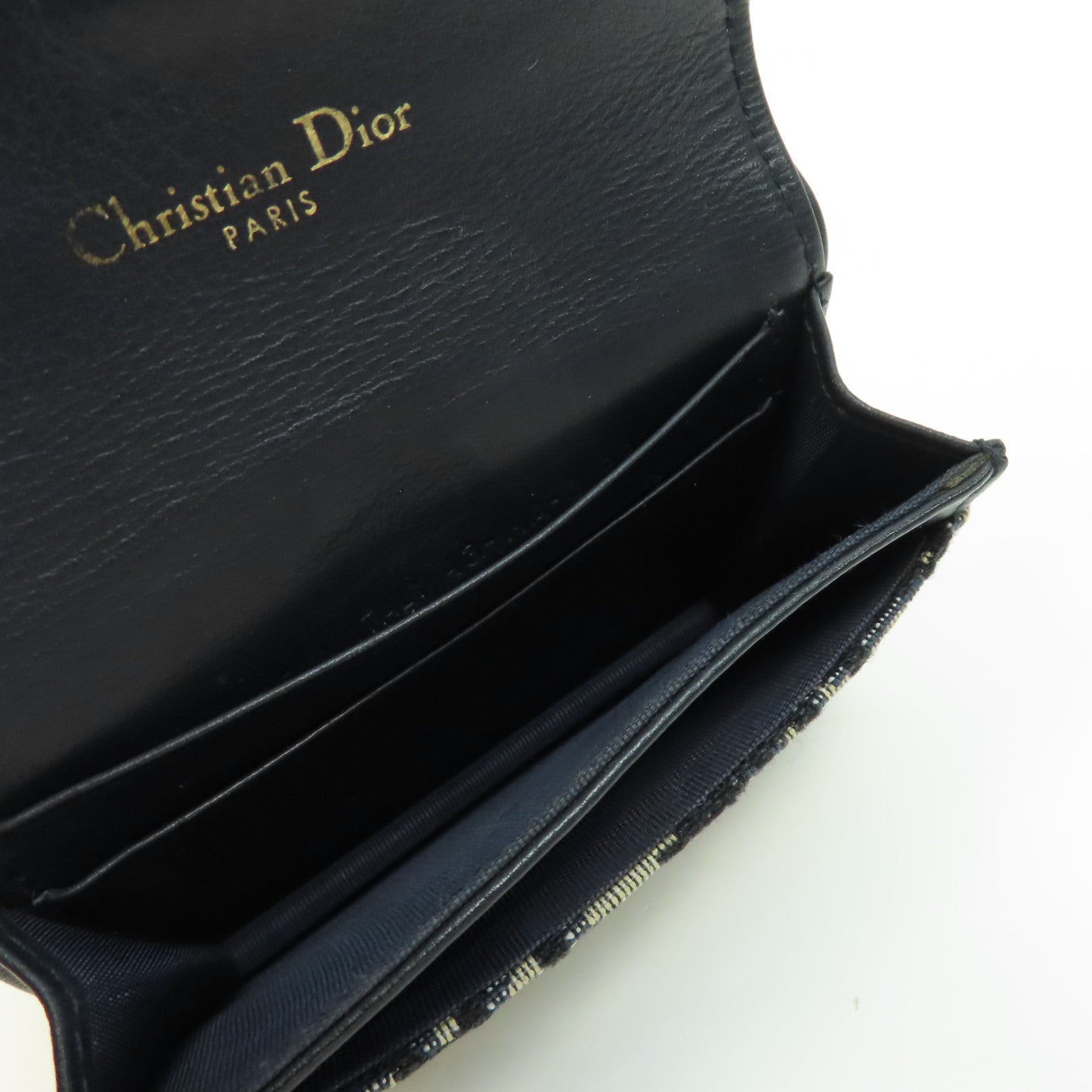 Dior 帆布Card Holder金扣卡片套米色/藍色