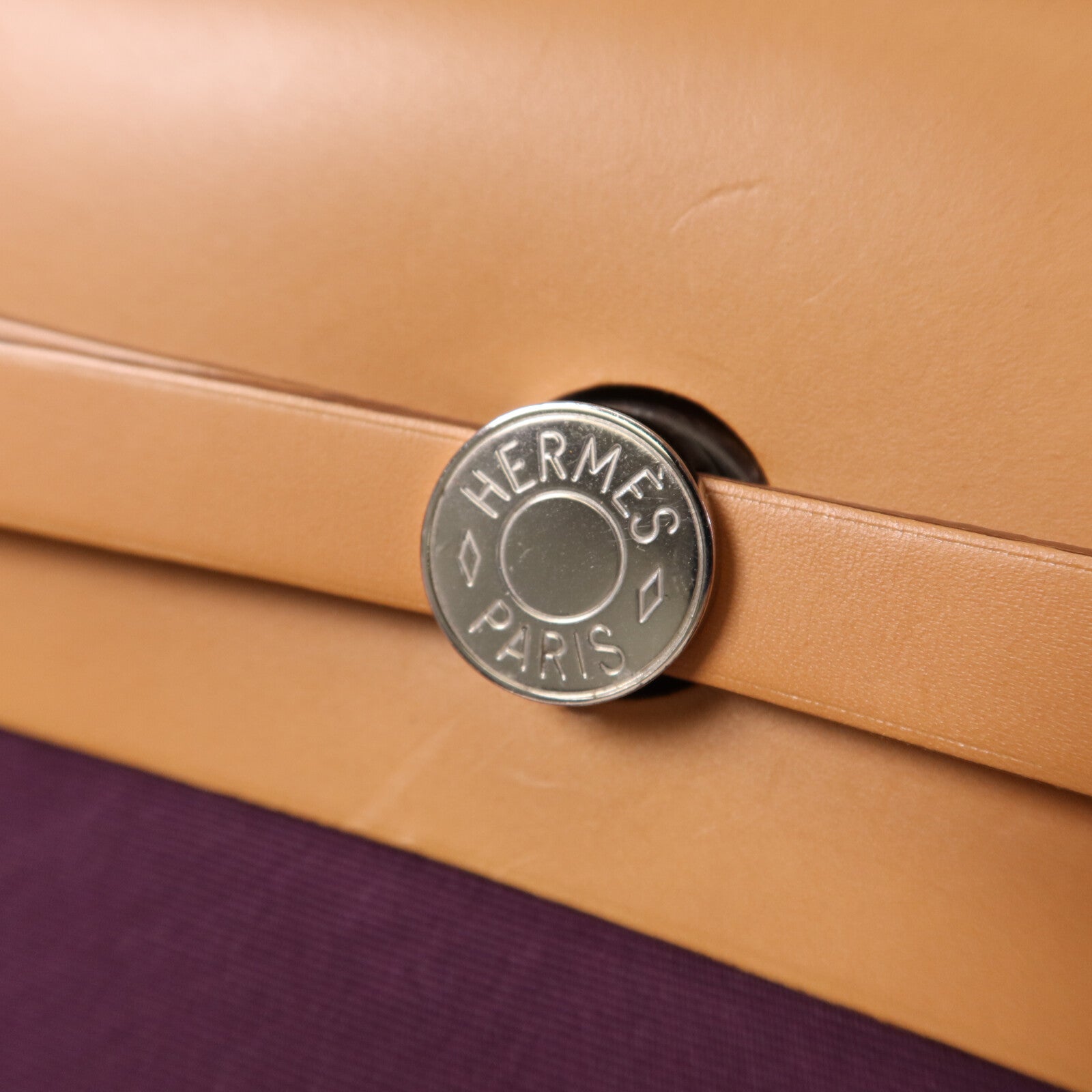 HERMES 帆布Herbag MM銀扣手挽肩背兩用袋Anemone/Gold