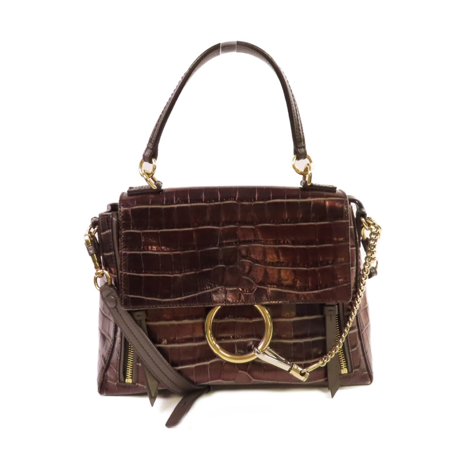 Chloe 牛皮皮革Faye Day 2Way Shoulder Bag手挽肩背兩用袋酒紅色