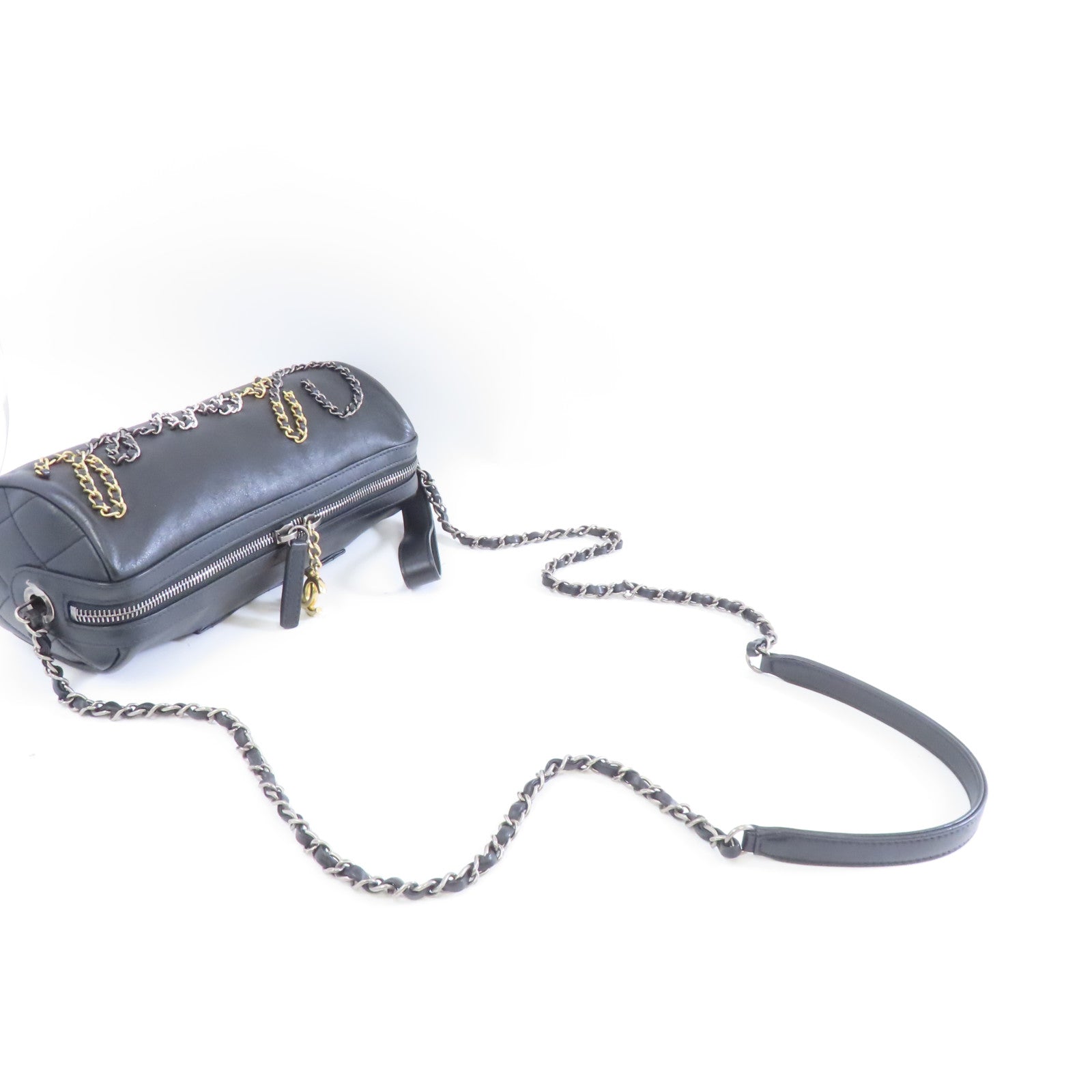 CHANEL 【激減優惠】牛皮皮革Bowling Chain Shoulder金扣鏈帶肩背袋黑色