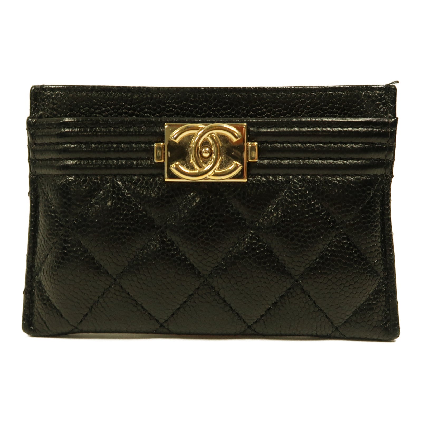 CHANEL 牛皮皮革Card Case金扣卡片套黑色