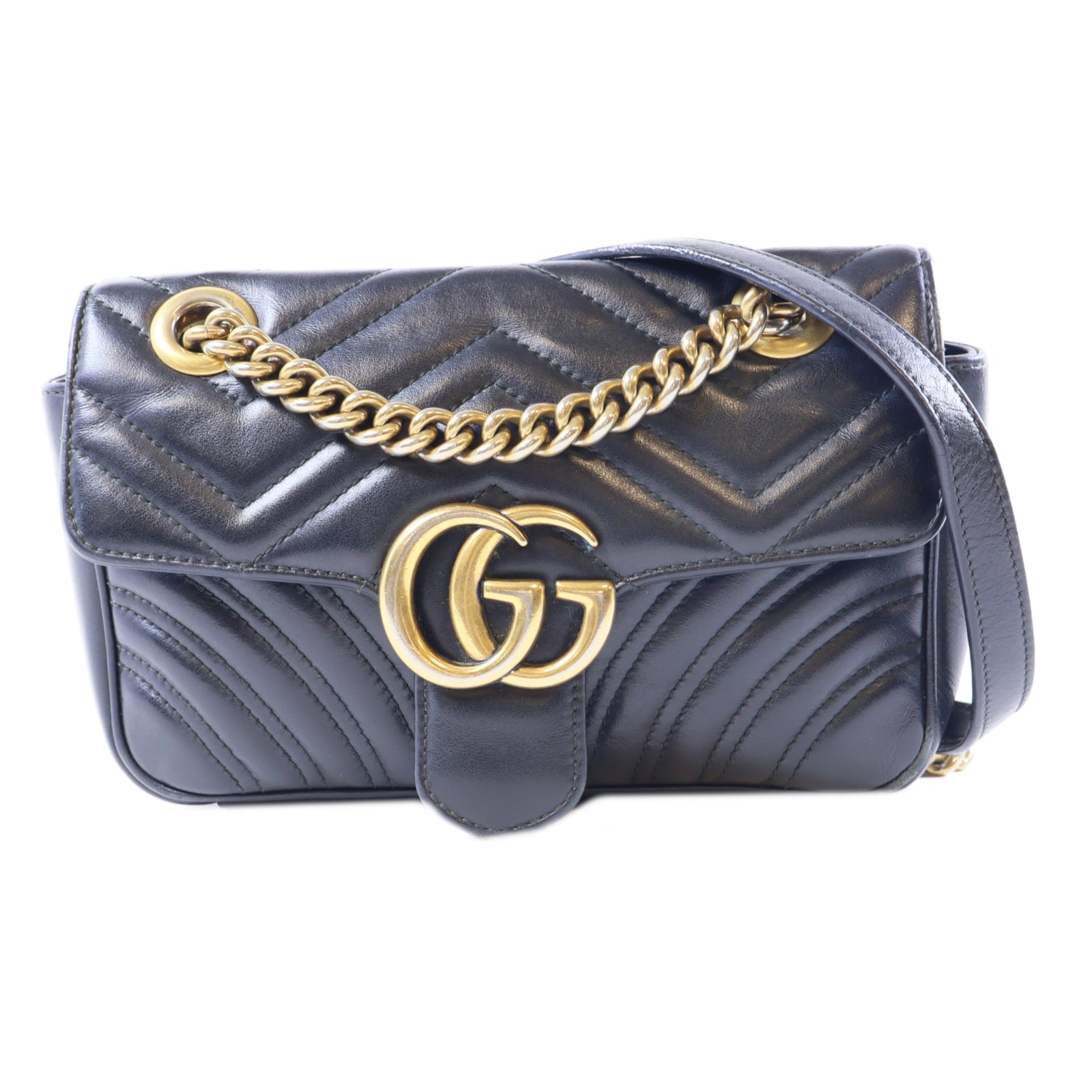 GUCCI 牛皮皮革GG Marmont金扣肩背袋黑色