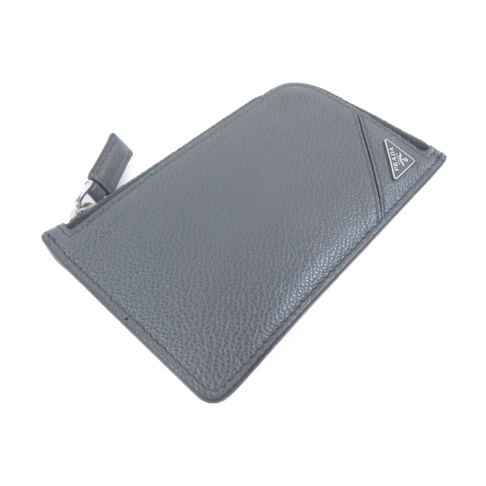 PRADA 牛皮皮革Card Case銀扣卡片套灰色