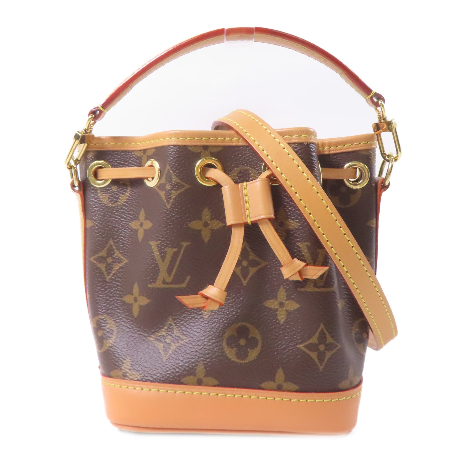 LOUIS VUITTON Monogram Nano Noe金扣手挽肩背兩用袋棕色