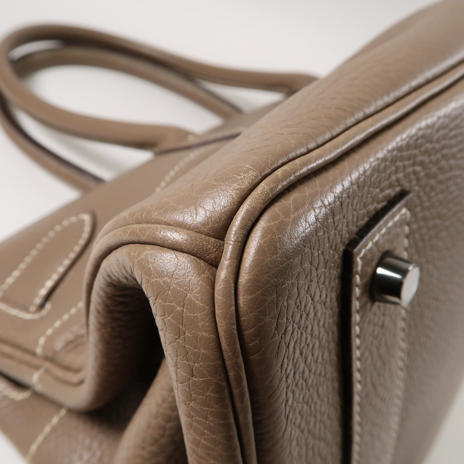 HERMES Clemence皮革Shoulder Birkin銀扣肩背袋大象灰色