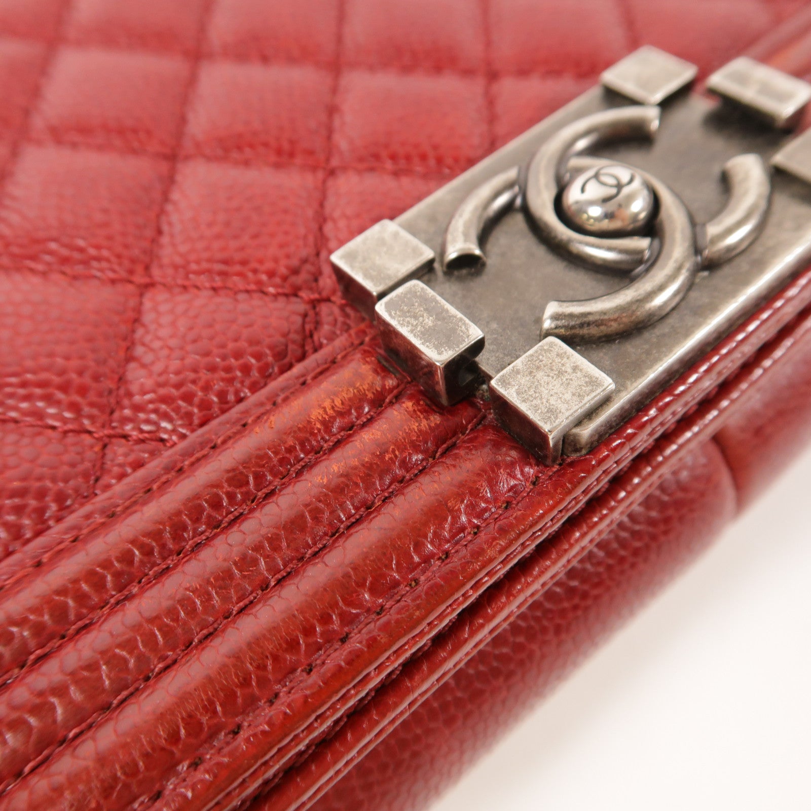 CHANEL CC SHW Boy 25 Chain Shoulder Bag Calfskin Leather Red