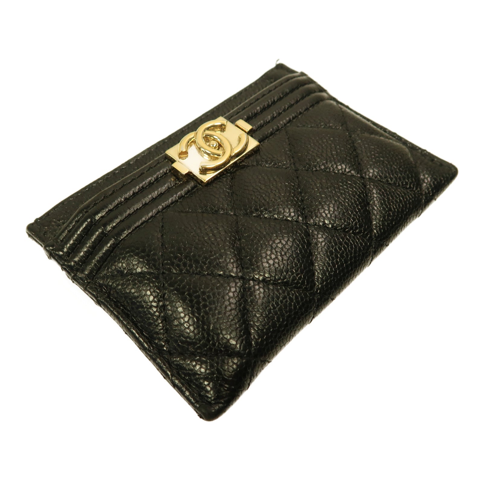 CHANEL 牛皮皮革Card Case金扣卡片套黑色