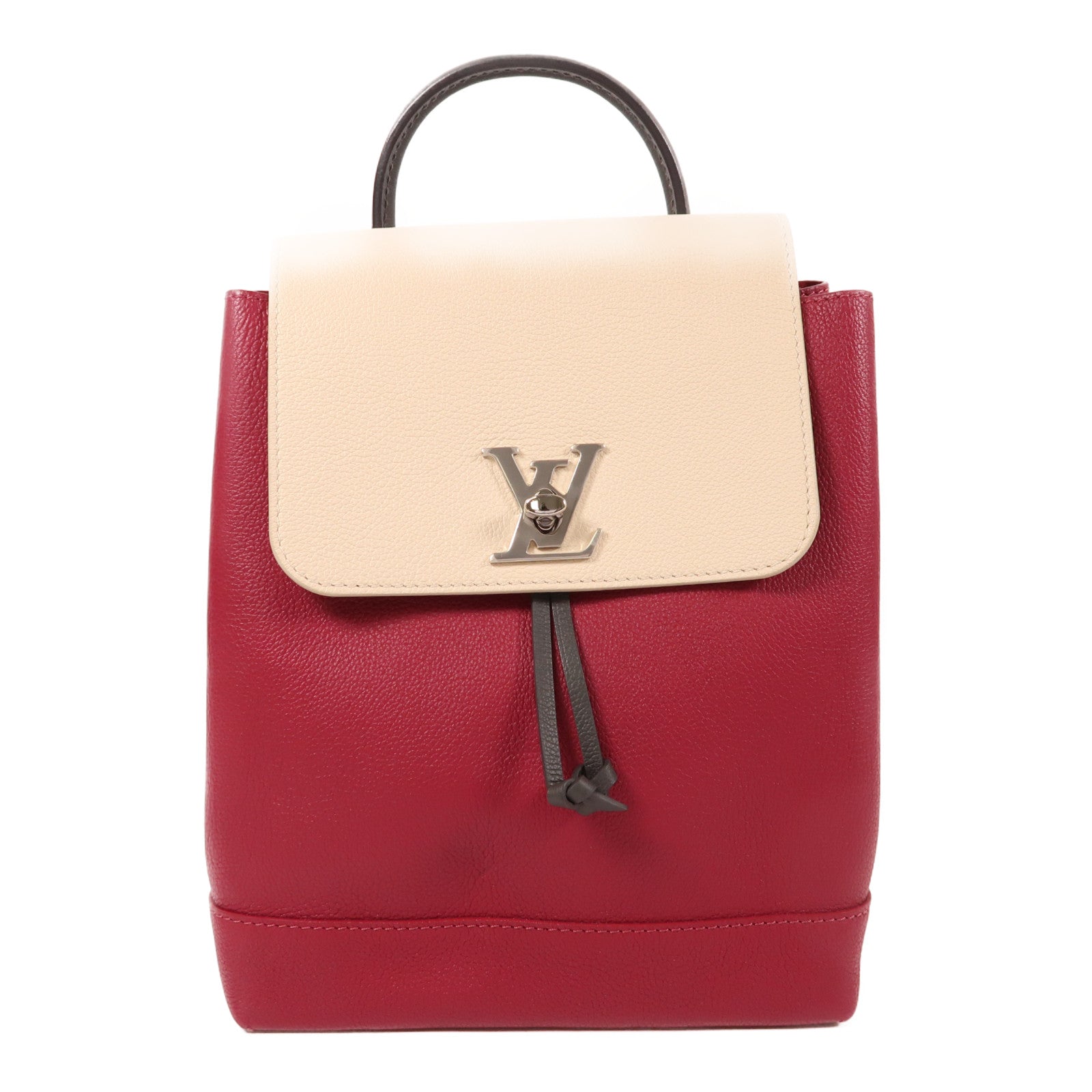 LOUIS VUITTON 皮革Lockme銀扣背包米色/紅色