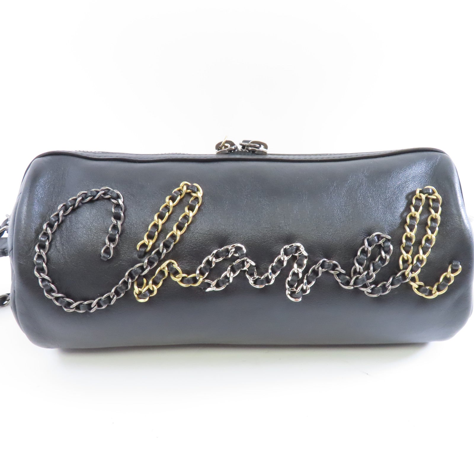 CHANEL 【激減優惠】牛皮皮革Bowling Chain Shoulder金扣鏈帶肩背袋黑色
