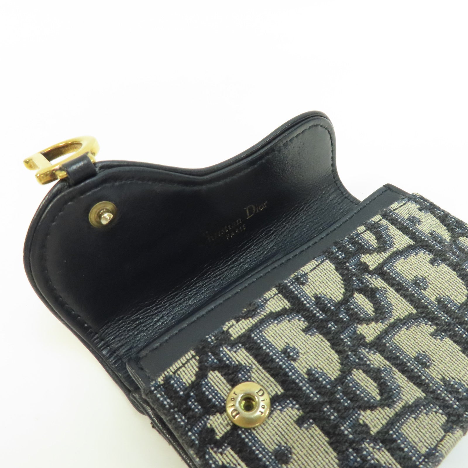 Dior 帆布Card Holder金扣卡片套米色/藍色