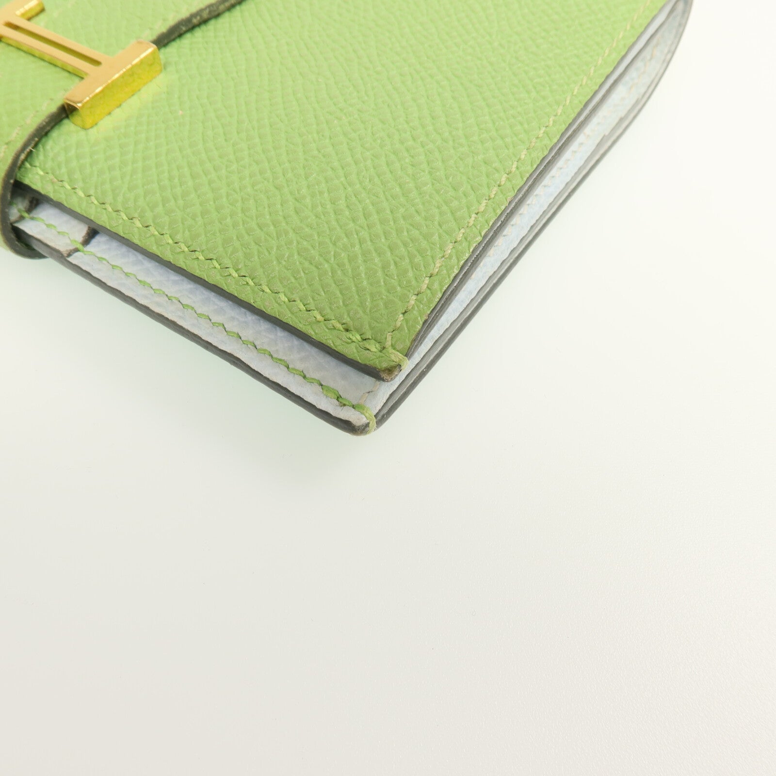 HERMES Epsom皮革Bearn Wallet金扣錢包Vert Criquet