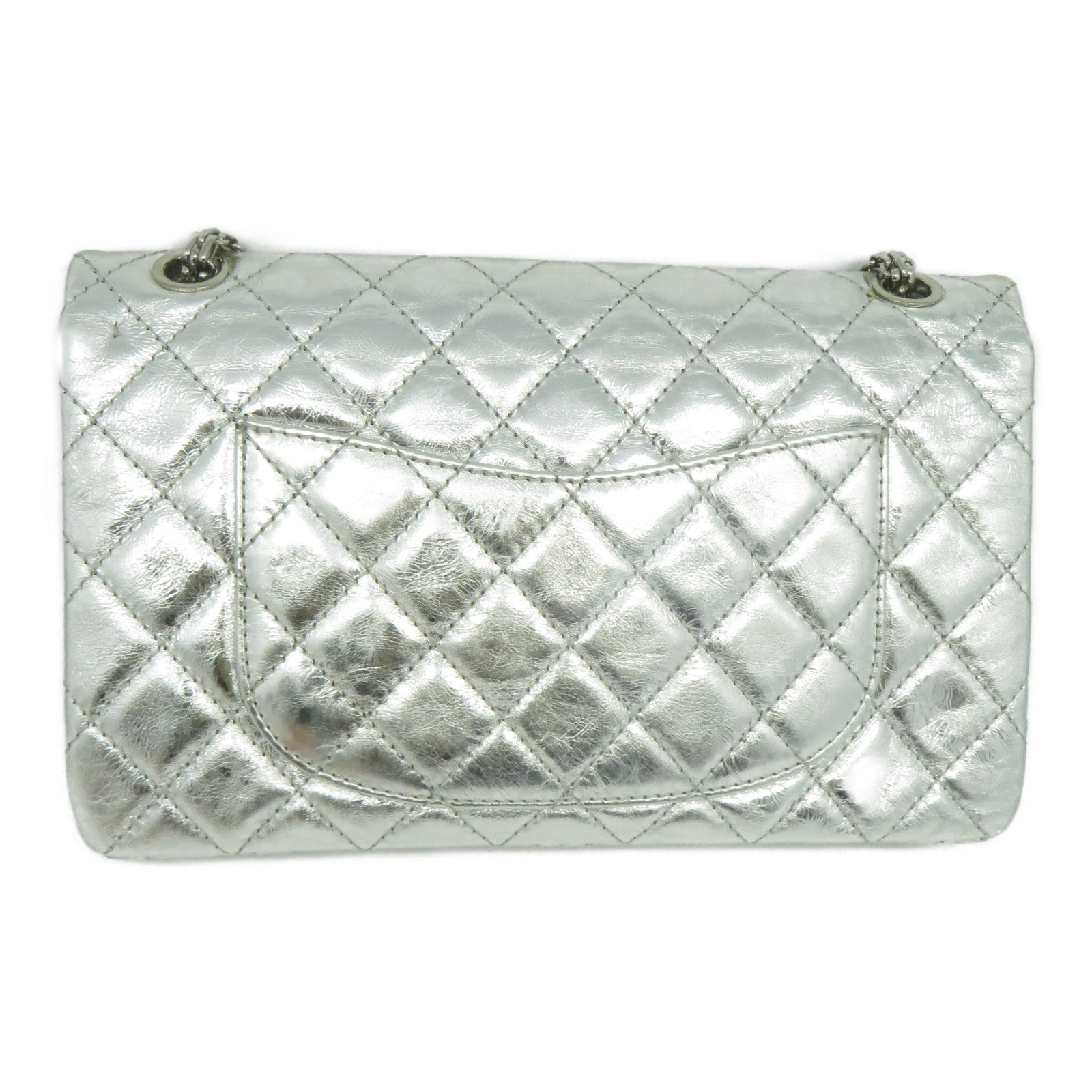 CHANEL 【清倉大減價】菱格牛皮皮革Chain Shoulder銀扣鏈帶肩背袋銀色