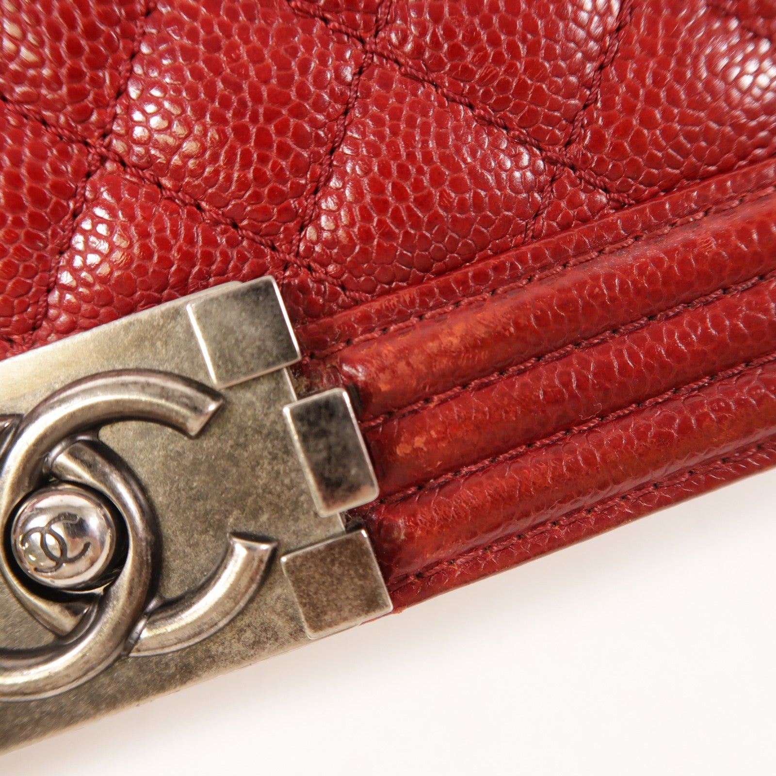 CHANEL CC SHW Boy 25 Chain Shoulder Bag Calfskin Leather Red