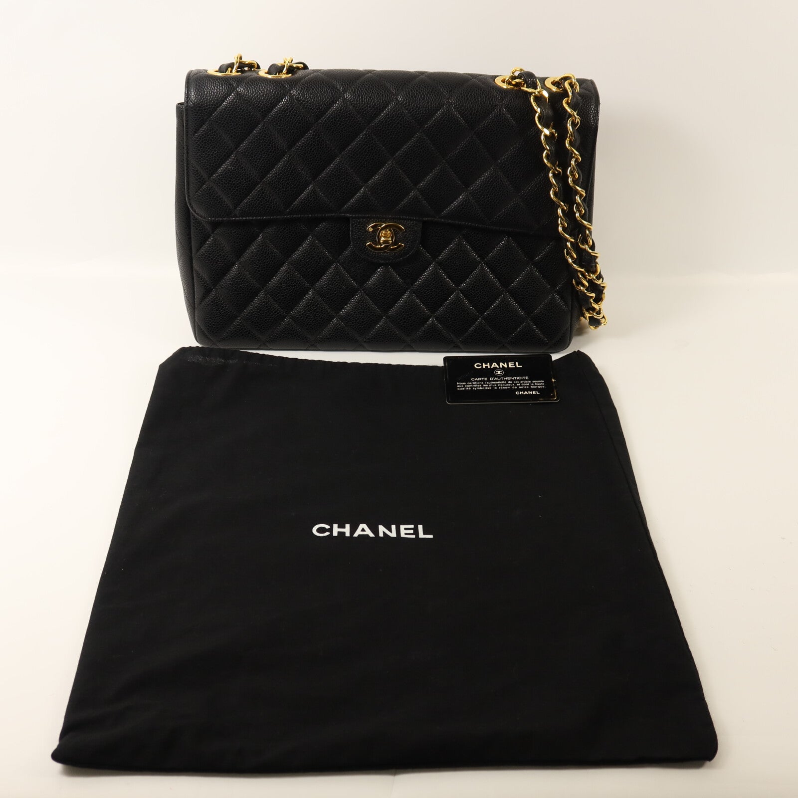 CHANEL 牛皮皮革Vintage Classic Large金扣鏈帶肩背袋