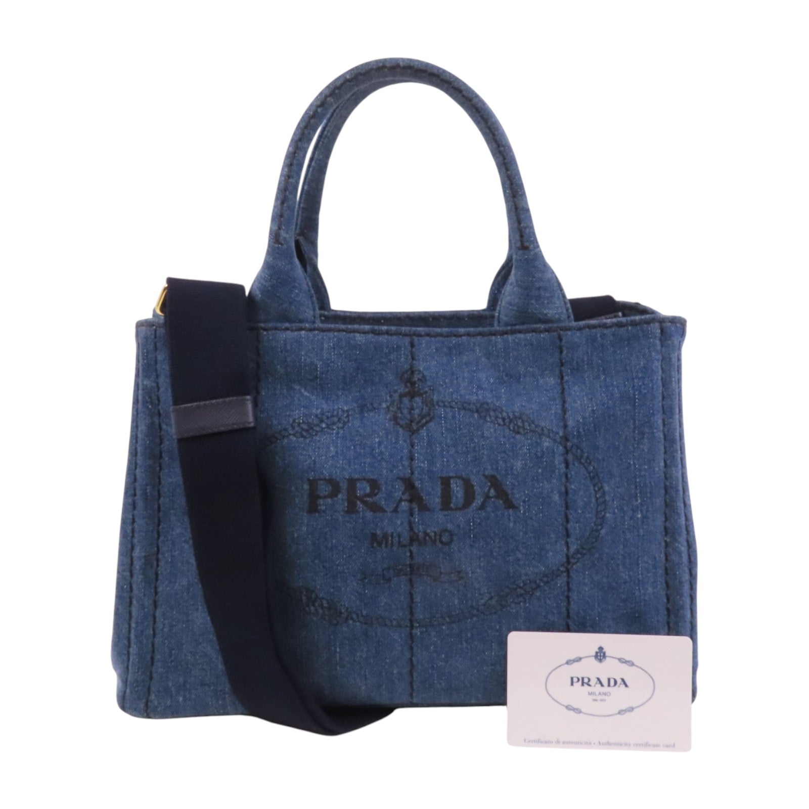 PRADA 牛仔布2Way Shoulder Bag金扣手挽肩背兩用袋